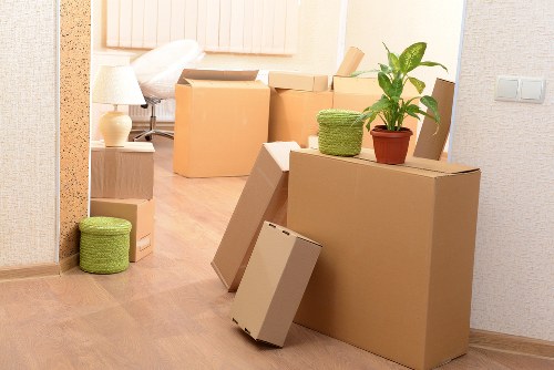 Team coordinating logistics and financial planning for a business move